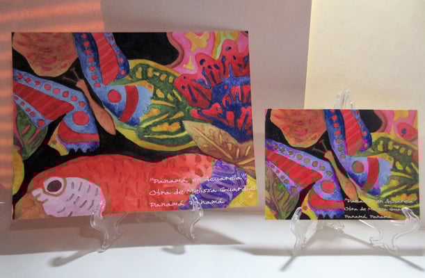 Modelos: “Mariposa y Ave de Mola”, reproducción de diseño en acuarela de mariposa y ave, inspirado en las tradicionales molas panameñas.