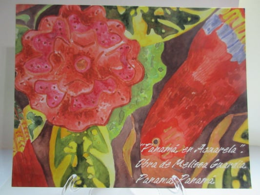 “Flor y Ave de Mola”, diseño de flor y ave, inspirado en las tradicionales molas panameñas. Tamaño 8.5 X 11 pulgadas.