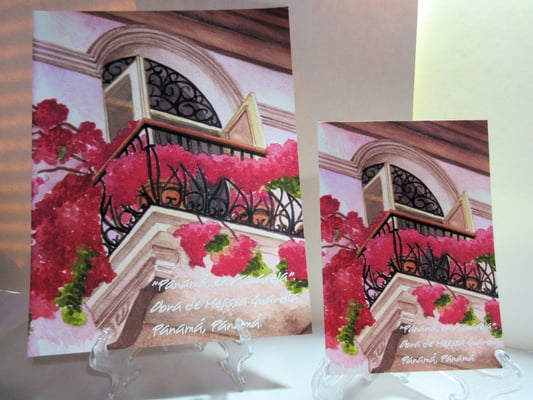 Modelo: "Balcón de Hierro con Veraneras", reproducción de tema balcón en el Casco Antiguo con trabajo de hierro forjado más abundantes veraneras. 2 Tamaños disponibles: 8.5x11 y 5x7.