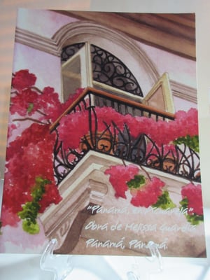 "Balcón de Hierro con Veraneras " reproducción en formato mediano, tamaño 8.5 X 11 pulgadas.