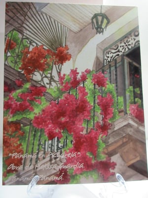 "Florecer de Veraneras en el Balcón" reproducción en formato mediano, tamaño 8.5 X 11 pulgadas.