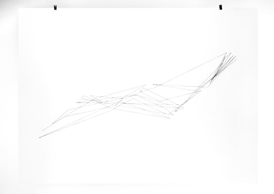 Beate Gärtner | Fadenzeichnung nach Höhenmeter | 2017 | paper_ thread | back side | 69x95cm |  Foto@Bernhard Rieks