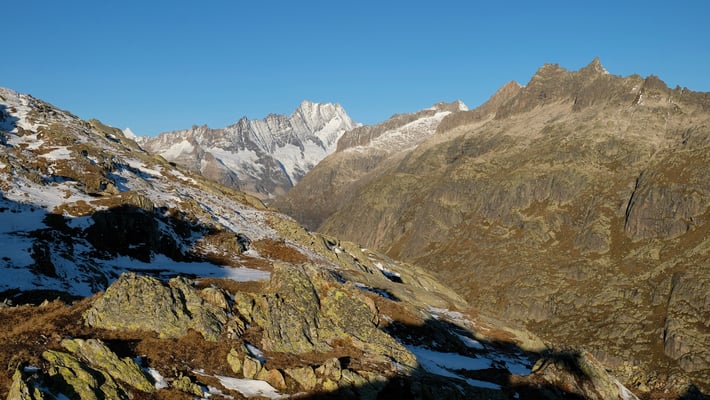 Lauteraarhorn und Finsteraarhorn tauchen auf