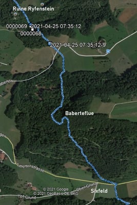 Kartenausschnitt für die erste Strecke vom Ryfenstein zum Sixfeld