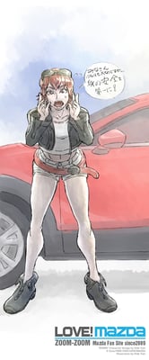 2019年9月に描いたイラストを元にリライトした「コエル」とCX-30。元々は2022年のサイト13周年感謝イラストとしてリライトを進めていましたが、台風8号接近に伴い作成しました。