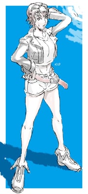 （2016年7月17日掲載）コエル全身。設定で素材は季節によって変わることにしていますが、夏場はブルゾンが暑そうですね。