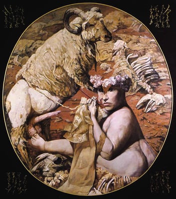 Braut, ihr Brautkleid strickend // Bride knitting her wedding dress // 织嫁妆的新娘, 1995, 180 x 160 cm 