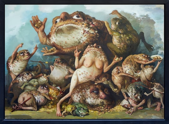 Der Teufel scheißt immer auf den größten Haufen // The devil always shits on the biggest pile // 不管采取什么样的手段他们讲越来越富有, 2015, 180 x 240 cm