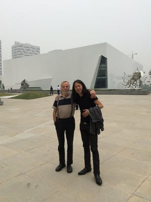 With German gallerist Klaus Kiefer in front of the He Museum in Wuhan