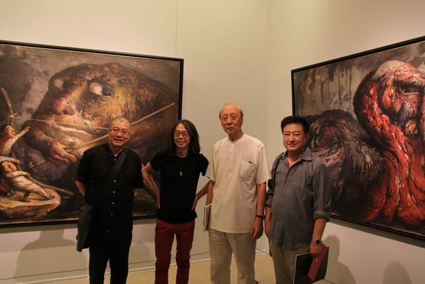 National Museum of China (v. l. n. r. : Du Jiang (Präsident der Academy of China, Kurator der Ausstellung), Yongbo Zhao, Professor Zhang Jianjun (Vorsitzender der chinesischen Gesellschaft für Ölmalerei), Zhang Zhuying (deren Generalsekretär)