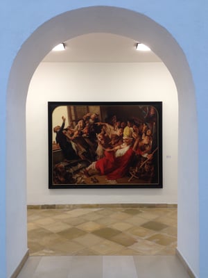 Look at Yongbo Zhao's painting"The chalice of the popese II" at the Municipal Gallery "Fähre" at the Old Cloister Bad Saulgau, 2013 