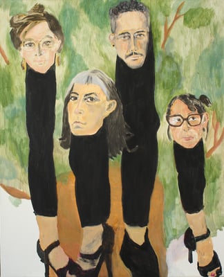 Eva Hradil "5 Kopffüssler", 2022/23, Eitempera auf Halbkreidegrund auf Leinwand, 110 x 90 cm