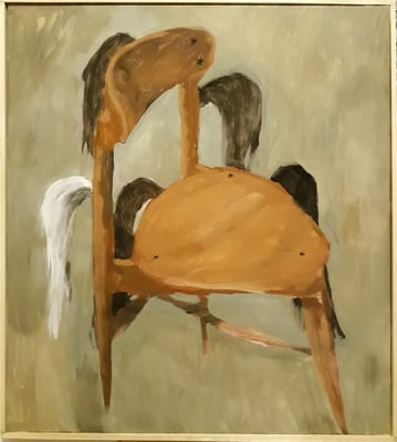 Eva Hradil "Rossschwanzsessel" 2021, Eitempera auf Halbkreidegrund auf Leinwand 90 x 80 cm