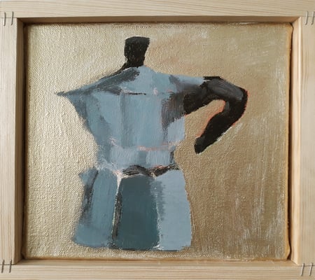 Eva Hradil "Kaffee-Ikone", 2019, Eitempera auf Leinwand, 21 x 23 cm