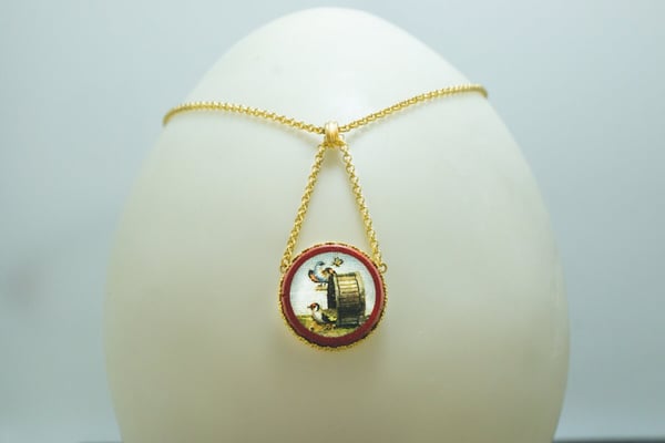 Goldschmiede Jürg Roduner Oster Schmuck Collier mit antikem Anhänger um 1810 Gelbgold mit Mikro-Mosaik