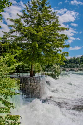 Überschwemmte Fusswege beim Rheinfall