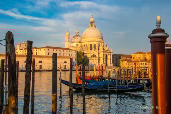 Gondeln vor Santa Maria della Salute in Venedig, Italien