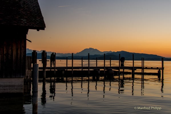 Abendstimmung am See mit Blick auf den Pilatus