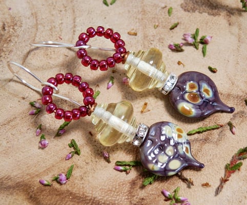 Purple fairy earrings, Belladonna earrings, yellow fairy earrings, botanical inspired, forrest earrings, nature inspired, fantasy, cosplay