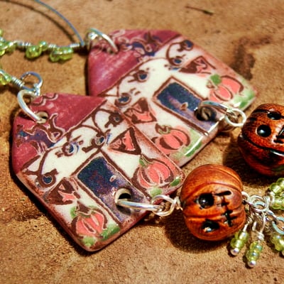 halloween oorbellen van keramiek, handgemaakte fantasy sieraden van keramiek
