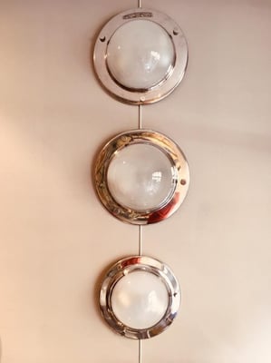 Applique/plafoniere in acciaio (2 diametro 42,5cm, 1 diametro 36cm) Luigi Caccia Dominioni per Azucena.