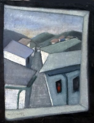 1956. 46x38 m. Oleo sobre lienzo.  Casas
