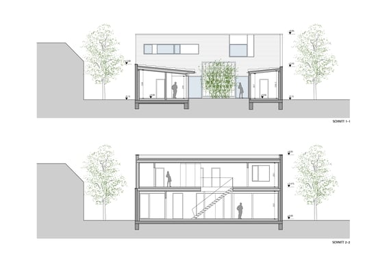 Atriumhaus Unterolberndorf-NÖ, Schnitte - © KNAUER ARCHITEKTEN
