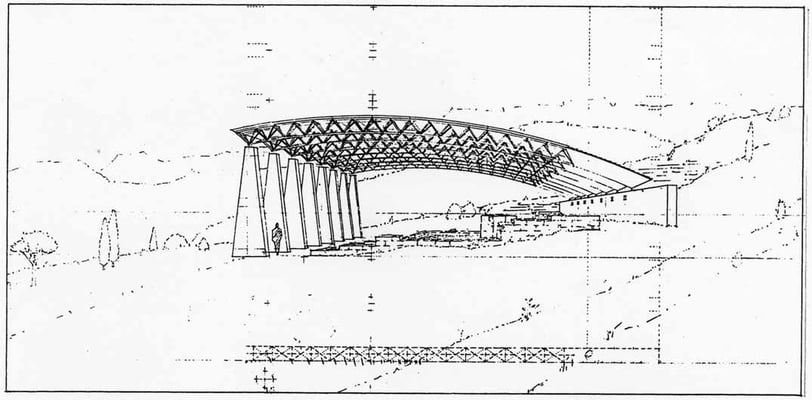 Überdachung aus Stahlträger mit Segeltuchbespannung
