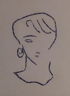 Sophie du 32,  Un petit graff en grés cérame monté sur filet puis noyé dans l'enduit plâtre/ terre, dans le mur...