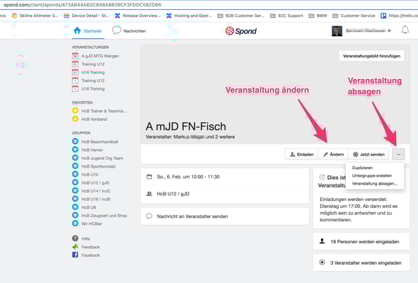 Termin / Veranstaltung ändern oder absagen