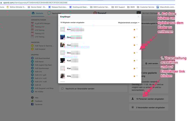 Kader festlegen und einzelne Spieler entfernen