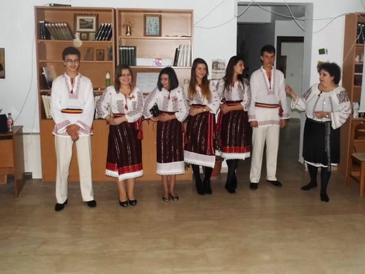 Traditional Romanian costumes in Romanian night