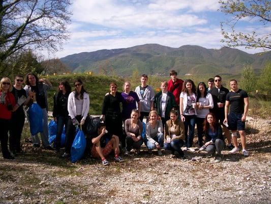 Volunteers after cleaning a territory around the river Kalama