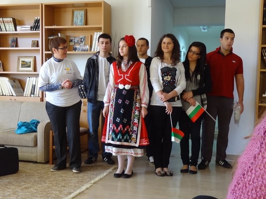 The group of participants from Bulgaria showing a traditional Bulgarian costume