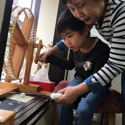 糸車、小倉織体験