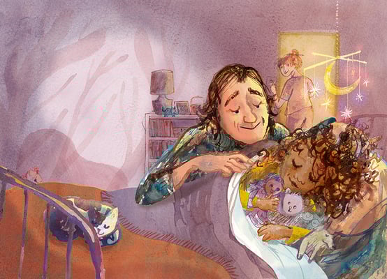 Jill Calder Illustration - Books - "Coorie Doon: A Scottish Lullaby Story" by  Jackie Kay and Jill Calder - Night Night - Nicht Nicht - Walker Books