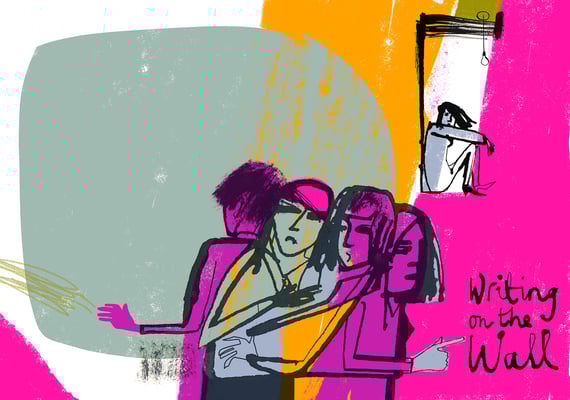 Jill Calder Illustration - Books - "Writing on the Wall" - Anthology of short stories - Word Firsts