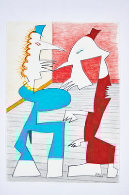 Anita Münz, Die Busenfreundin, Buntstift / Papier, 21 x 30 cm