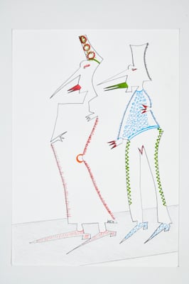 Anita Münz, Das Paar unterwegs, Buntstift / Papier, 21 x 30 cm