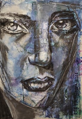 Viktoriia Kartashova, Serie "No more - Burned life. Ukraine. Mariupol", 150x110 cm, Acryl, Ölpastell, Marmormehl, Kohle / Leinwand, 150 x 110 cm