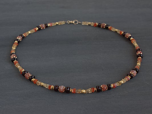Unikatkette Granat, Karneol und Citrin