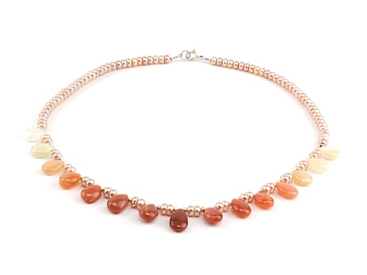 Unikat-Kette Mondsteintropfen und rosa Perlen