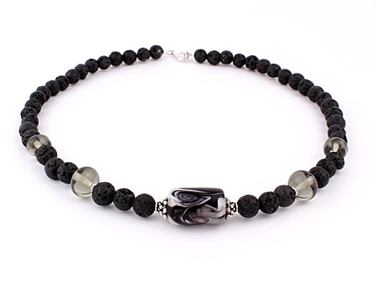 Lavakette mit Zylinderperle in Grau