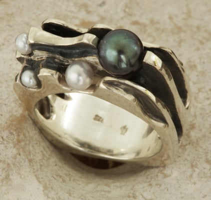 Pièce No B21001,1x perle d'eau douce teintée bleue,3x perles Akoya blanches, argent 925