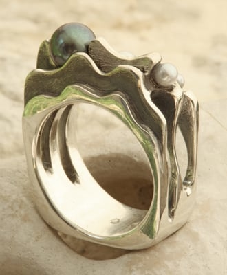 Pièce No B21001,1x perle d'eau douce teintée bleue,3x perles Akoya blanches, argent 925