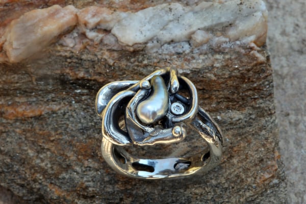 Pièce No B2012-106, argent 925 avec Keshi de Tahiti et 1x diamant de 1.5 mm