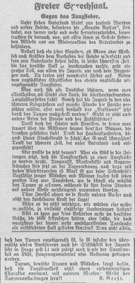 Göttinger Zeitung,  19.02.1919 Freier Sprechsaal (Leserbriefe): Gegen das Tanzfieber. StA Göttingen 