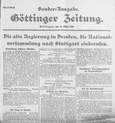 Göttinger Zeitung, Sonderausgabe, 14.03.1919. StA Göttingen 