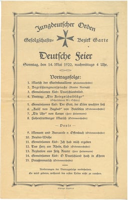 Flugblatt, 14. Mai 1922 "Jungdeutscher Orden": Deutsche Feier des Bezirks Garte. StA Göttingen 
