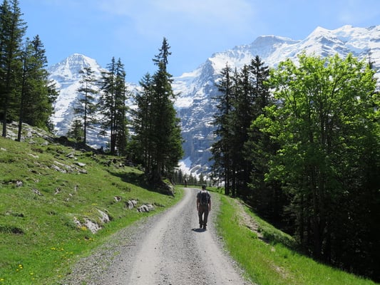 Erste Sicht auf Mönch und Jungfrau mit Silberhorn